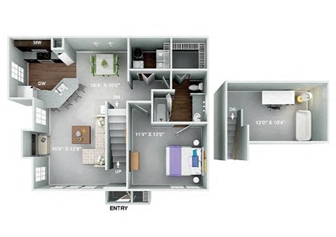 Floor plan for 1 bed, 1 bath, 919 sqft